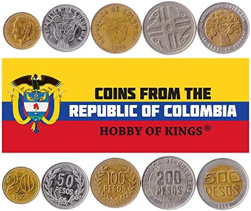 5 מטבעות מקולומביה | אוסף סט מטבעות קולומביאני 50 100 200 500 1000 פזו | הופץ 2012-2021 | Frailejon | דוב | צפרדע זכוכית | Scarlet Macaw